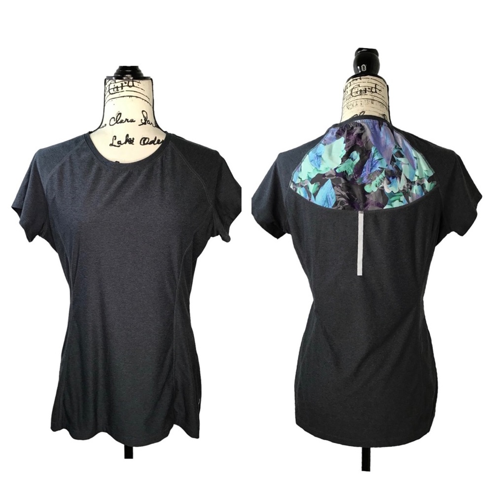 Mondetta - Short Sleeve Athletic Top Women's Size Large - Gray/Floral